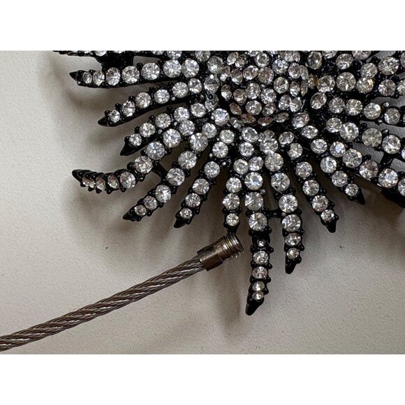 Vintage Rhinestone Black Starburst Brooch Glam Hollywood Old Money Halloween - Picture 9 of 15